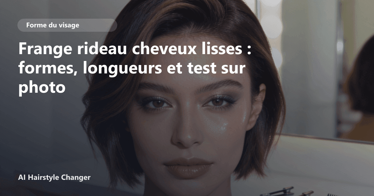 Portrait éditorial lié à frange rideau cheveux lisses, montrant une idée de coiffure à prévisualiser avant le salon.