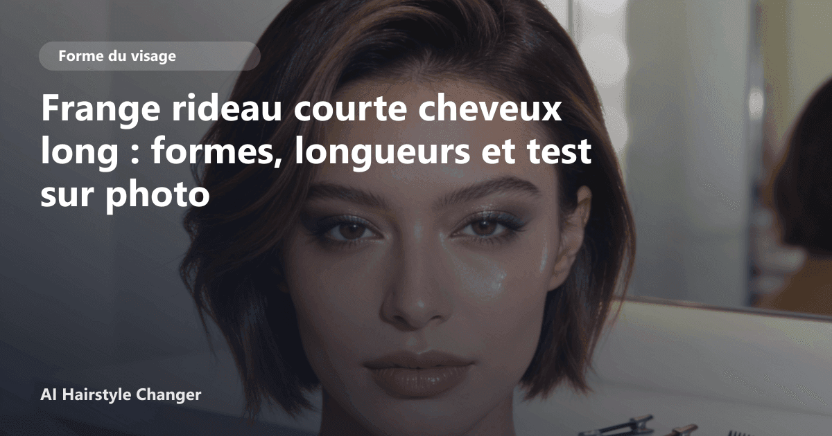 Portrait éditorial lié à frange rideau courte cheveux long, montrant une idée de coiffure à prévisualiser avant le salon.