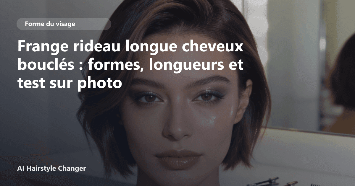 Portrait éditorial lié à frange rideau longue cheveux bouclés, montrant une idée de coiffure à prévisualiser avant le salon.