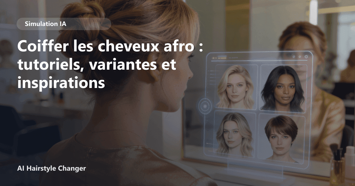Portrait éditorial lié à coiffer les cheveux afro, montrant une idée de coiffure à prévisualiser avant le salon.