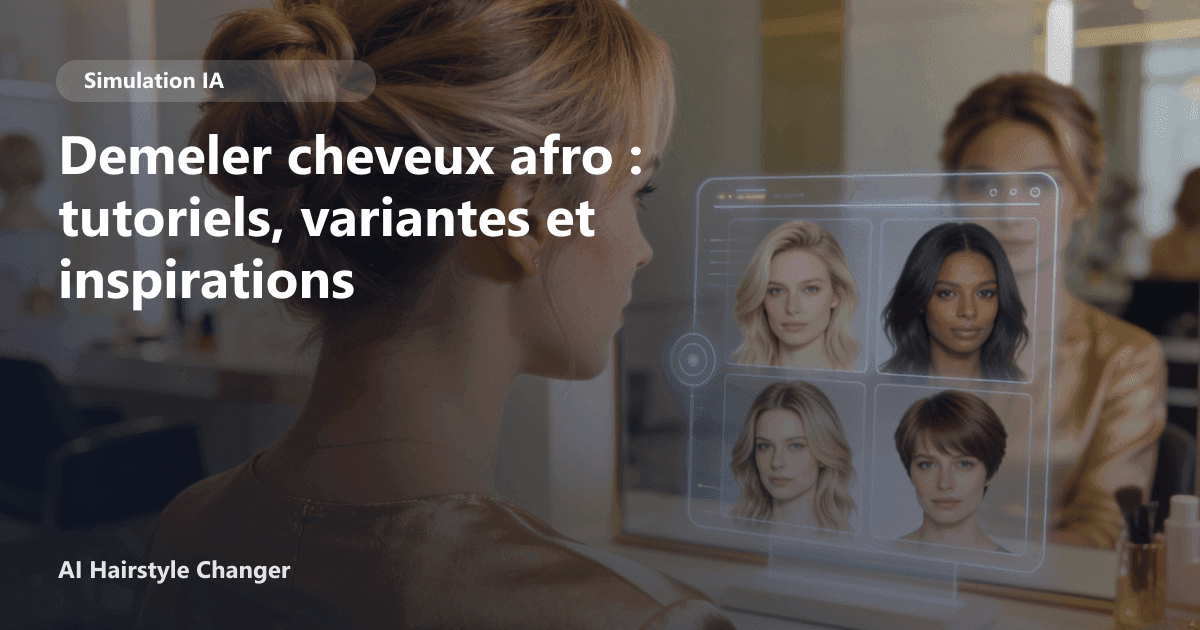 Portrait éditorial lié à demeler cheveux afro, montrant une idée de coiffure à prévisualiser avant le salon.