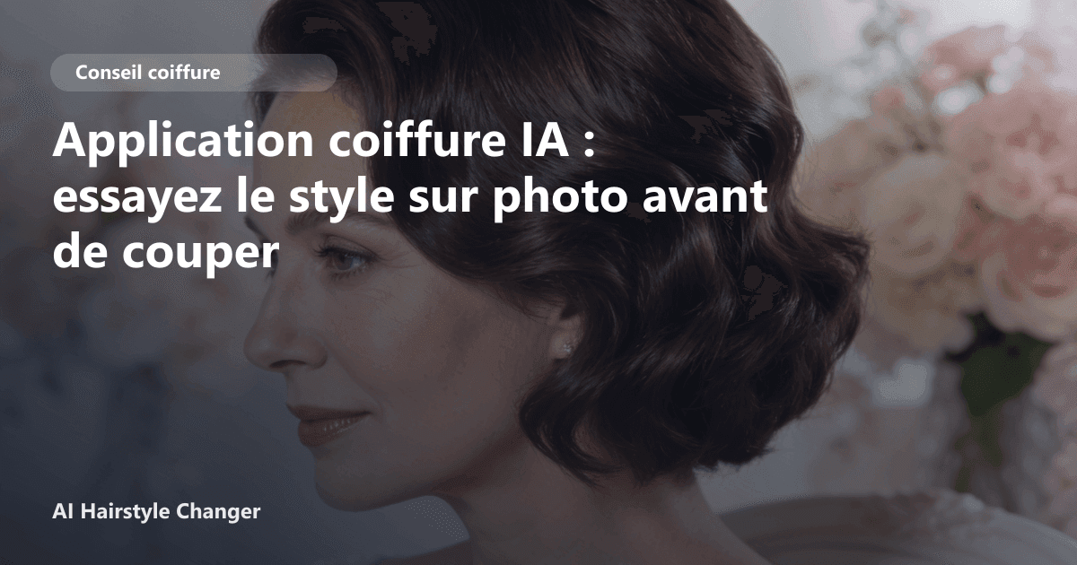 Interface de l'application AI Hairstyle Changer montrant un essai virtuel de coupe carrée sur le selfie d'une femme avec un rendu réaliste.