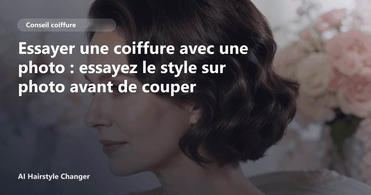 Interface de l'application AI Hairstyle Changer montrant un avant/après entre un selfie original et une simulation de carré plongeant.