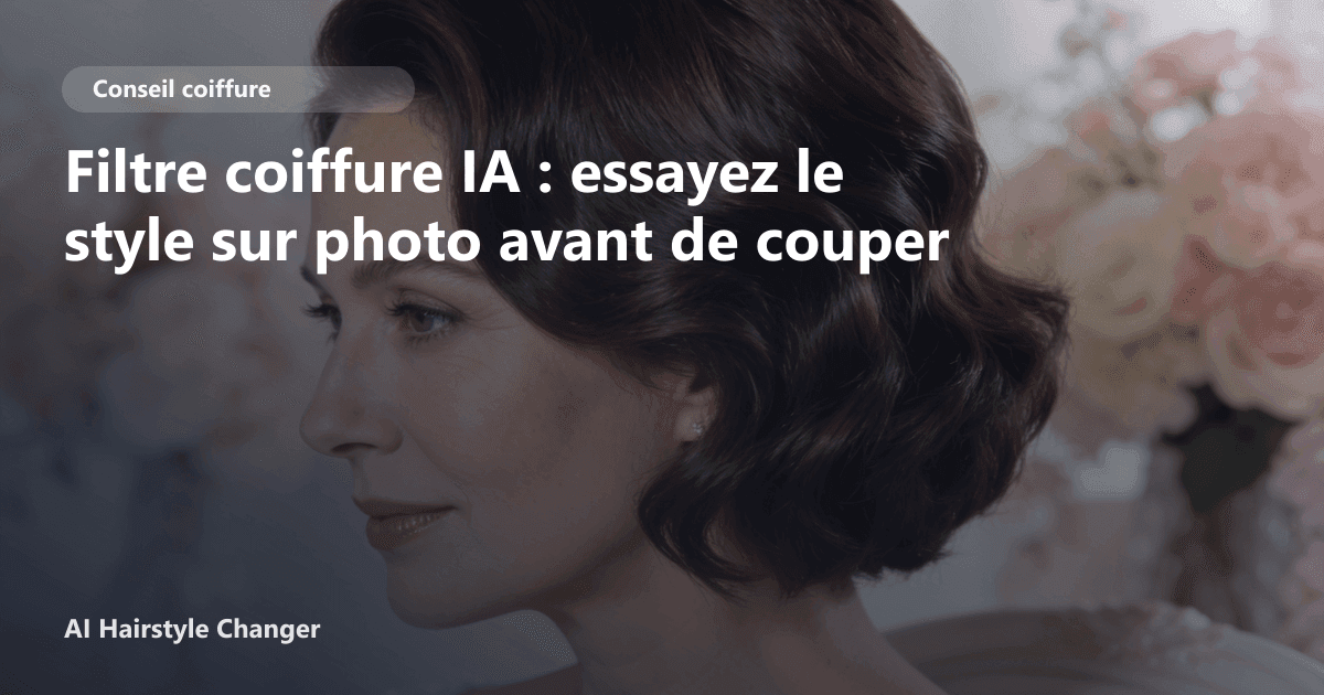 Interface de l'application AI Hairstyle Changer montrant un avant/après entre une coupe longue brune et un carré blond polaire sur un selfie.