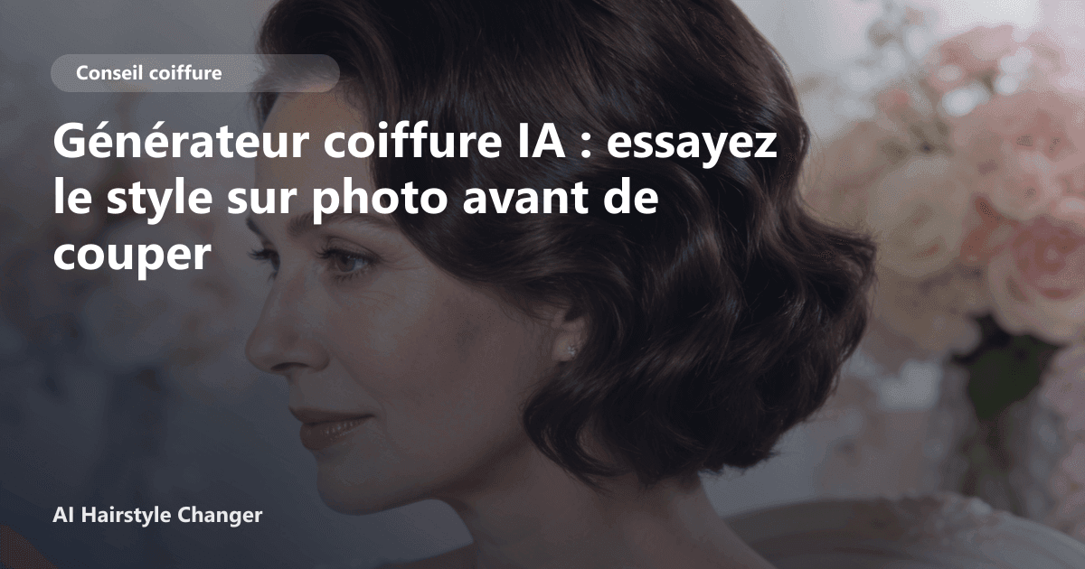 Interface du générateur coiffure IA montrant une transformation avant/après d'une coupe carrée sur un selfie.