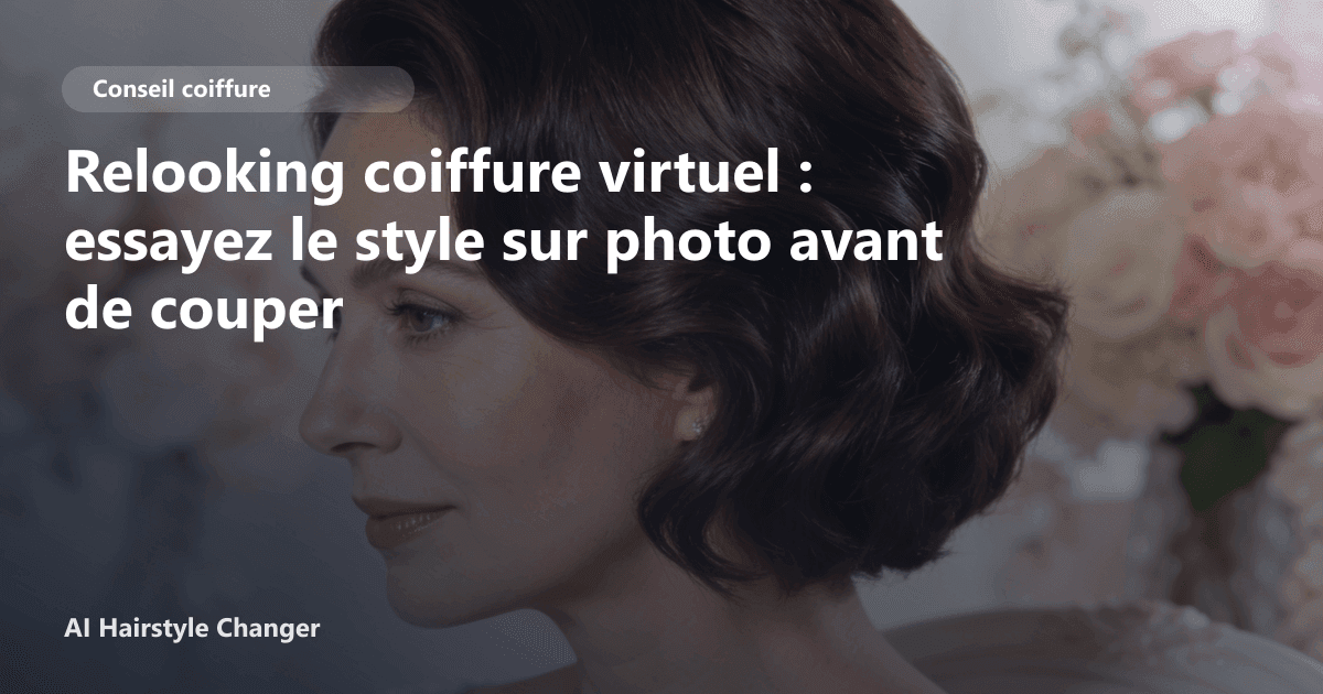 Interface de relooking coiffure virtuel montrant un avant après entre une coupe longue brune et un carré blond polaire sur un visage de femme.