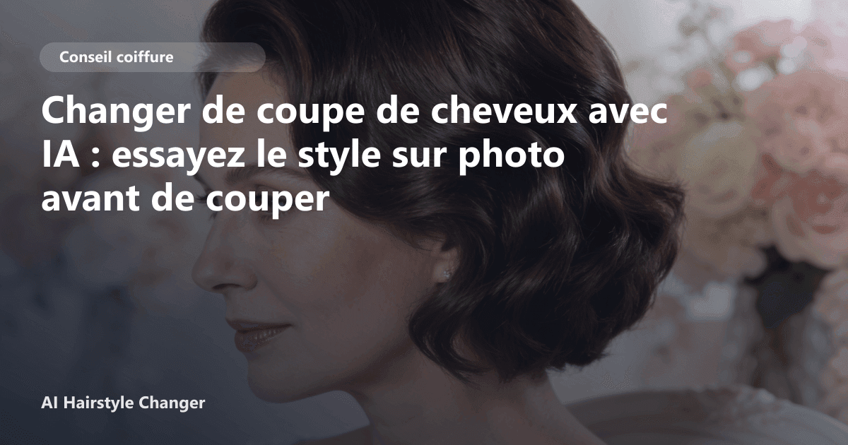 Comparaison avant après d'une femme testant un carré plongeant puis une coupe longue bouclée via un simulateur de coiffure IA