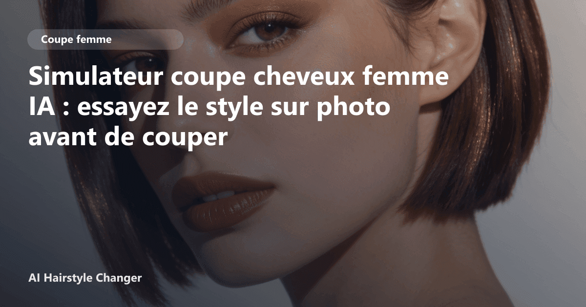 Interface du simulateur de coupe de cheveux femme IA montrant un avant après sur un visage féminin avec différentes coiffures.