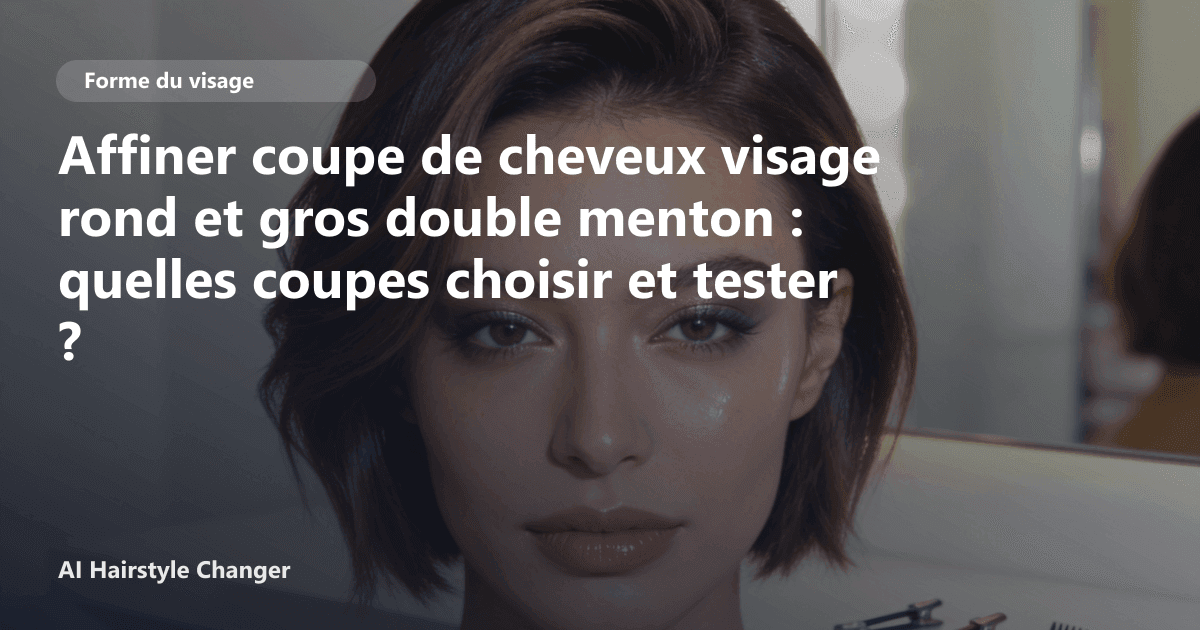 Portrait éditorial lié à affiner coupe de cheveux visage rond et gros double menton, montrant une idée de coiffure à prévisualiser avant le salon.